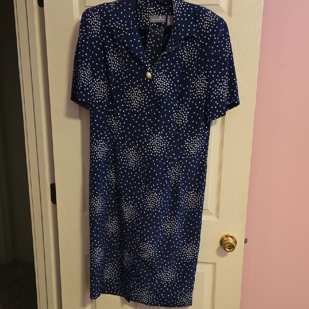 Liz Claiborne Navy‎ and White Polka Dot Dress
